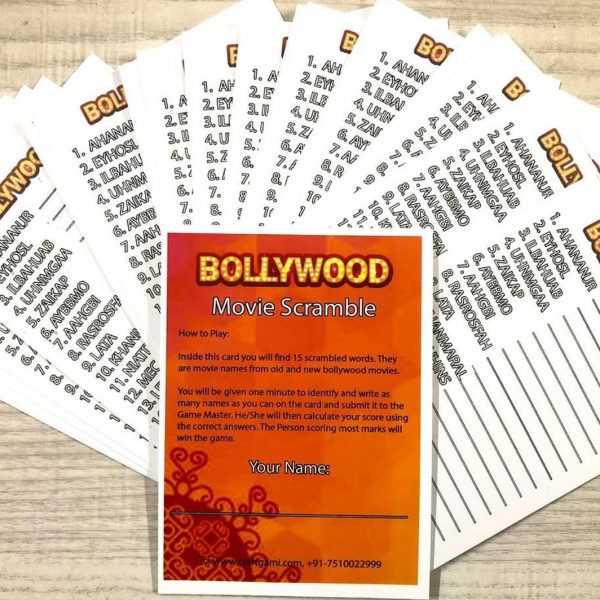 Bollywood Movie Scramble Game for Kitty Party, Housie (24 Game Cards