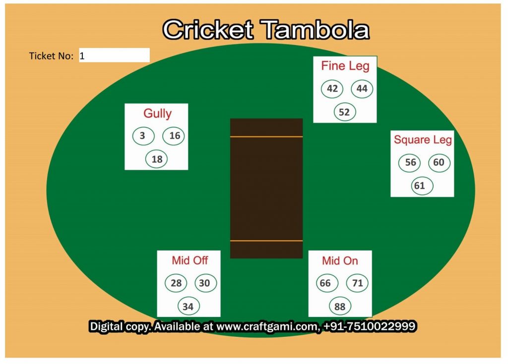 Cricket - 02 Digital Tambola Tickets (20 Tickets, pdf file) Set 1 ...