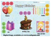 Birthday Theme Digital Tambola Tickets (20 Tickets, pdf file) Set C
